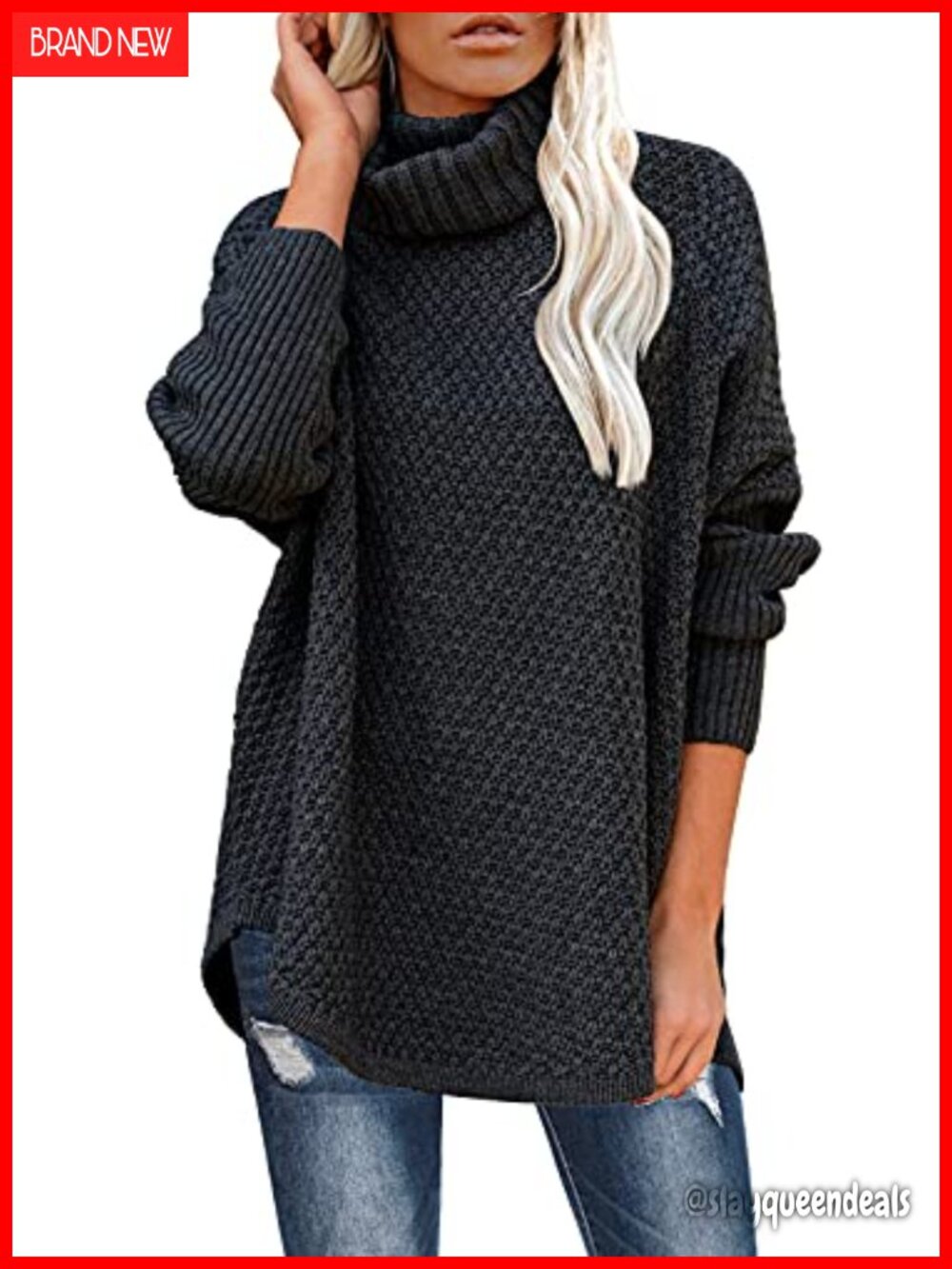 Oversized Turtleneck Long Sleeve Knit Tunic Pullover Sweater